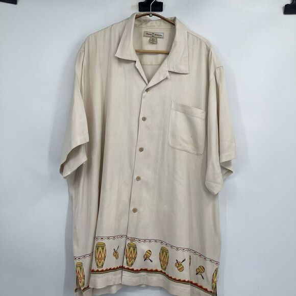 Tommy Bahama Cream Hula Girl Hawaiian Aloha Camp Silk Button Up Shirt 2XL - Picture 1 of 6
